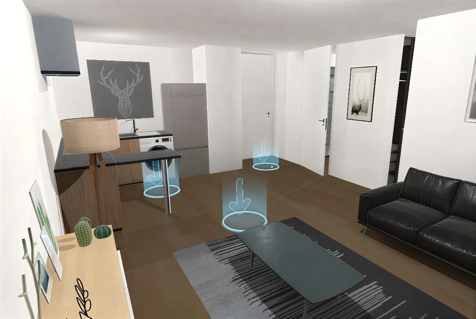 Transformation de plans DWG en appartement visitable à l'échelle, avec une application compatible Meta Quest 3 et un walkthrough vidéo 4K.